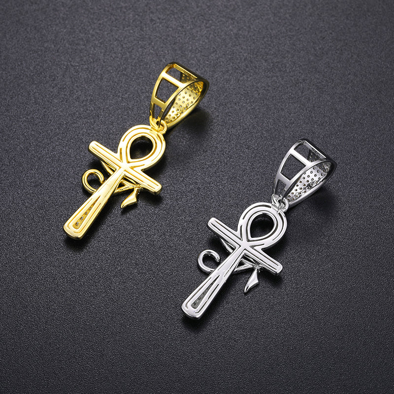MOISSANITE DIAMOND EVIL EYE ANKH CROSS PENDANT IN STERLING SILVER - Image 4