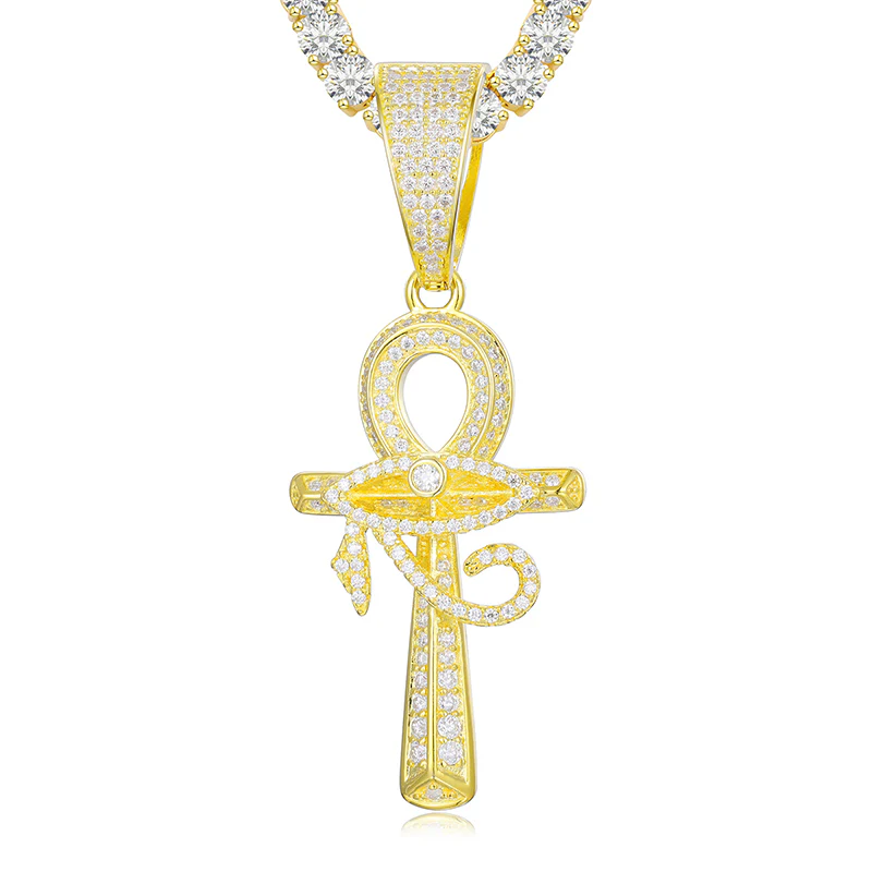 MOISSANITE DIAMOND EVIL EYE ANKH CROSS PENDANT IN STERLING SILVER - Image 7
