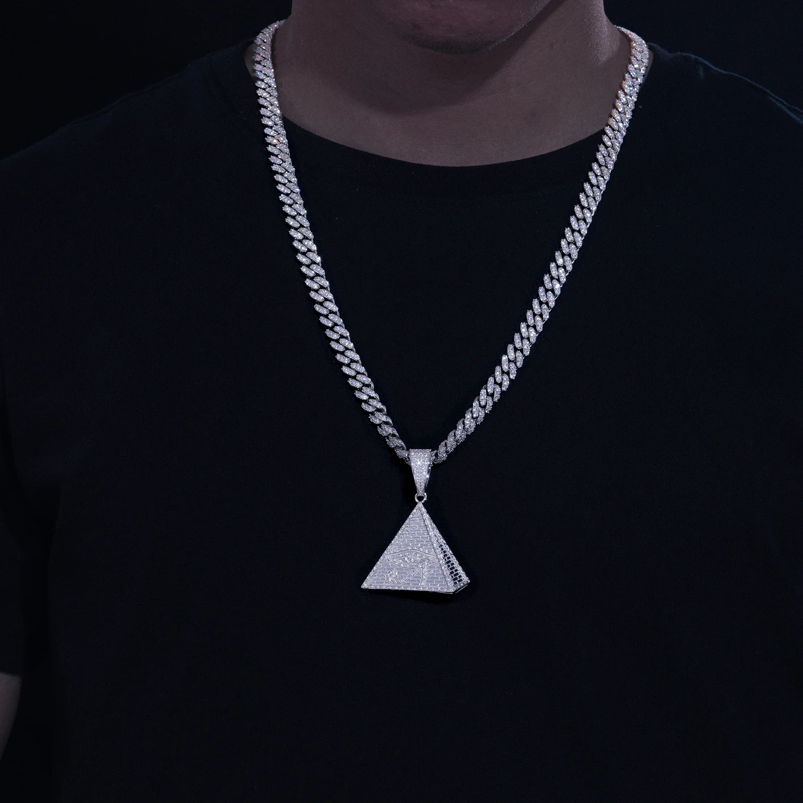 MOISSANITE DIAMOND EVIL EYE PYRAMID PENDANT IN STERLING SILVER - Image 2