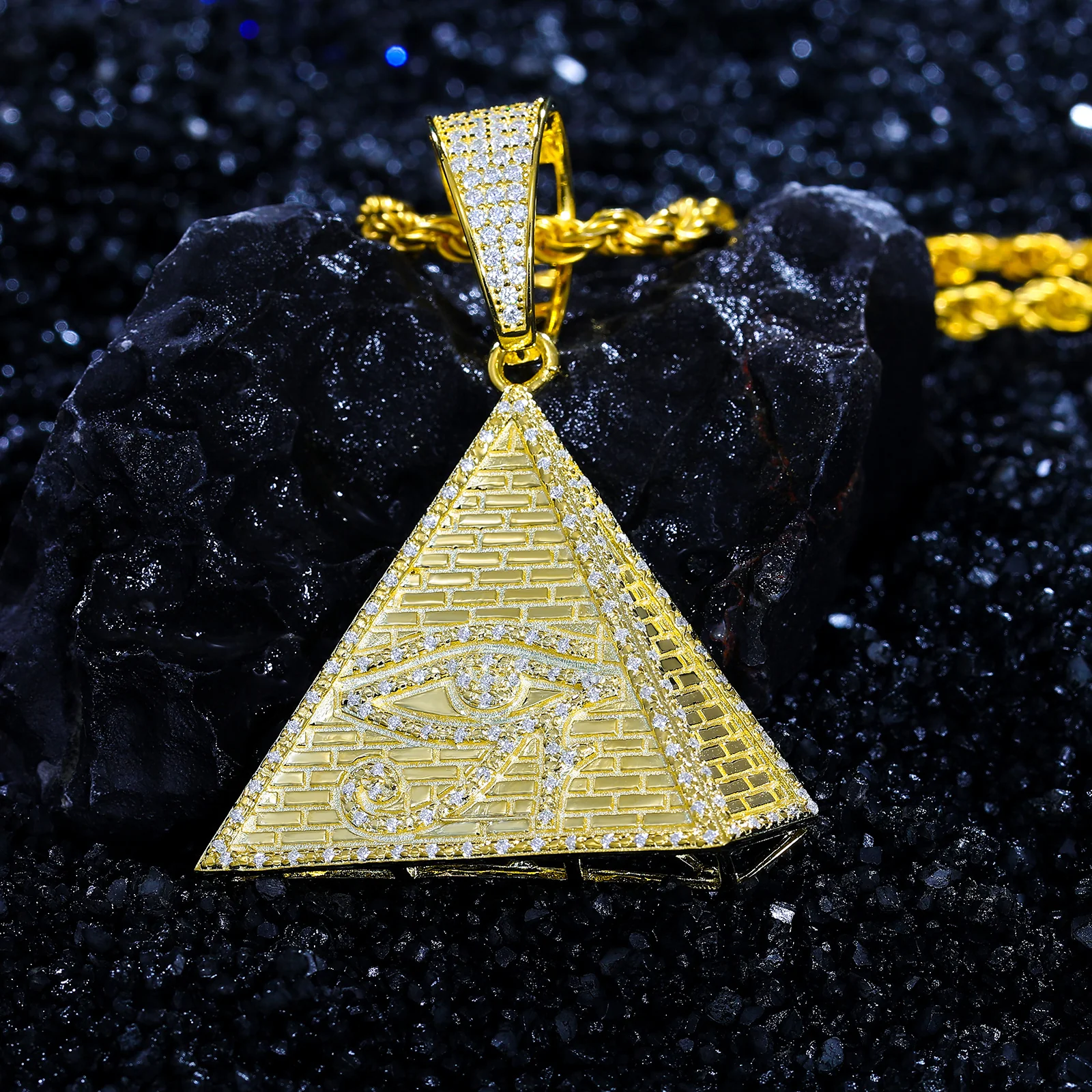 MOISSANITE DIAMOND EVIL EYE PYRAMID PENDANT IN STERLING SILVER - Image 3