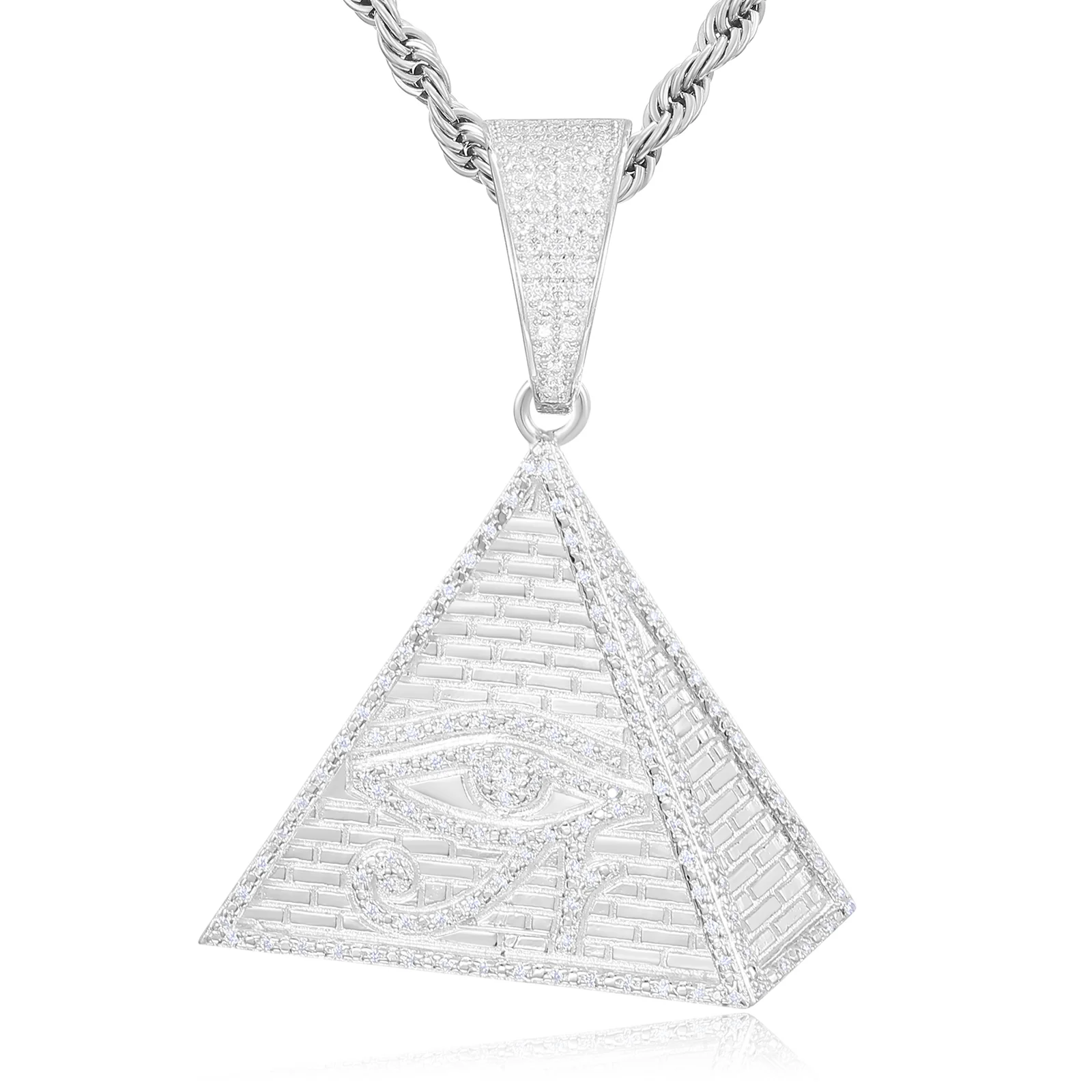 MOISSANITE DIAMOND EVIL EYE PYRAMID PENDANT IN STERLING SILVER - Image 4