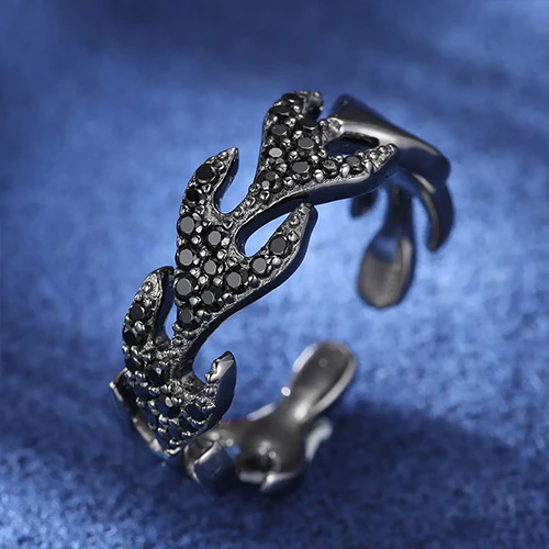 ADJUSTABLE MOISSANITE DIAMOND ICED OUT FLAME RING IN STERLING SILVER