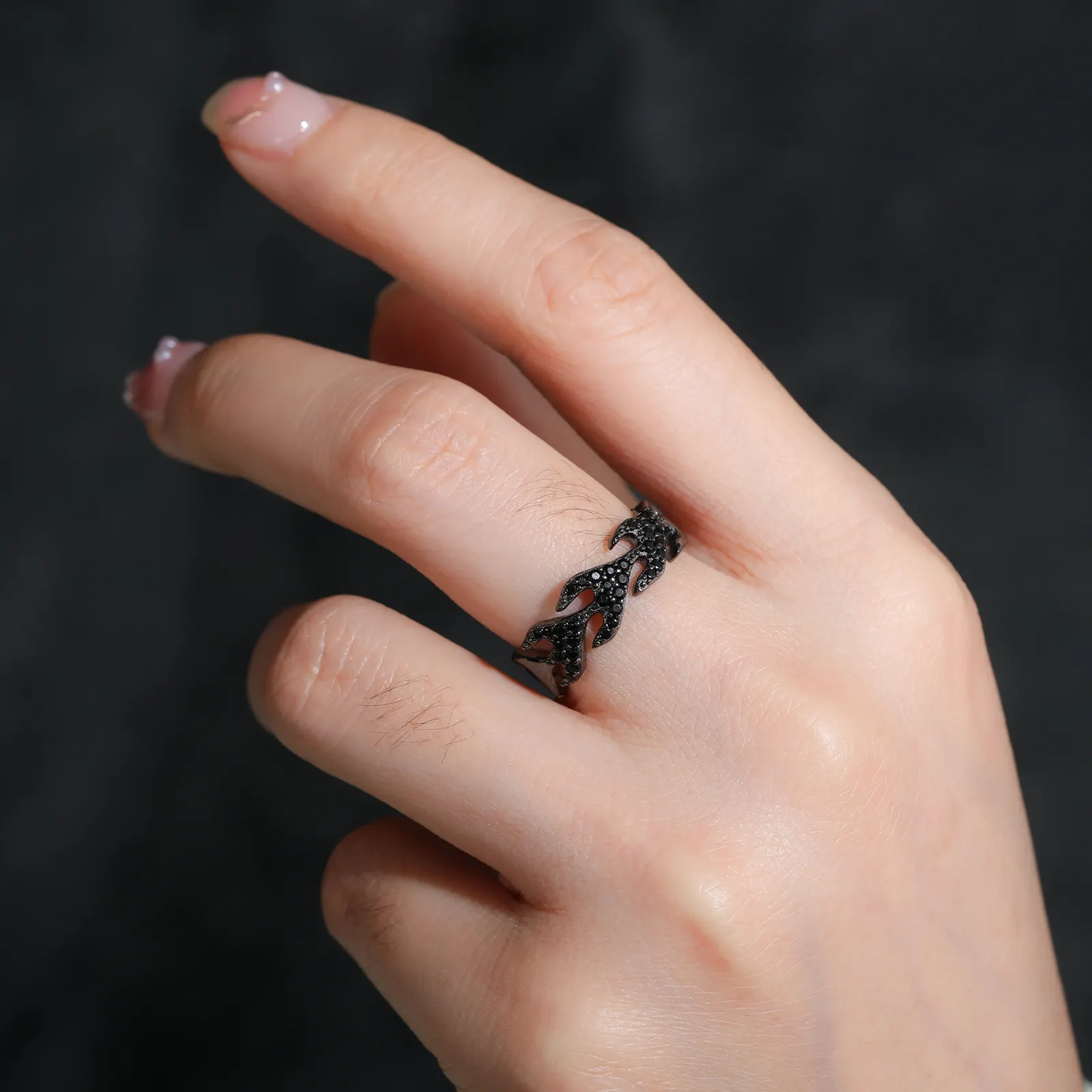 ADJUSTABLE MOISSANITE DIAMOND ICED OUT FLAME RING IN STERLING SILVER - Image 2