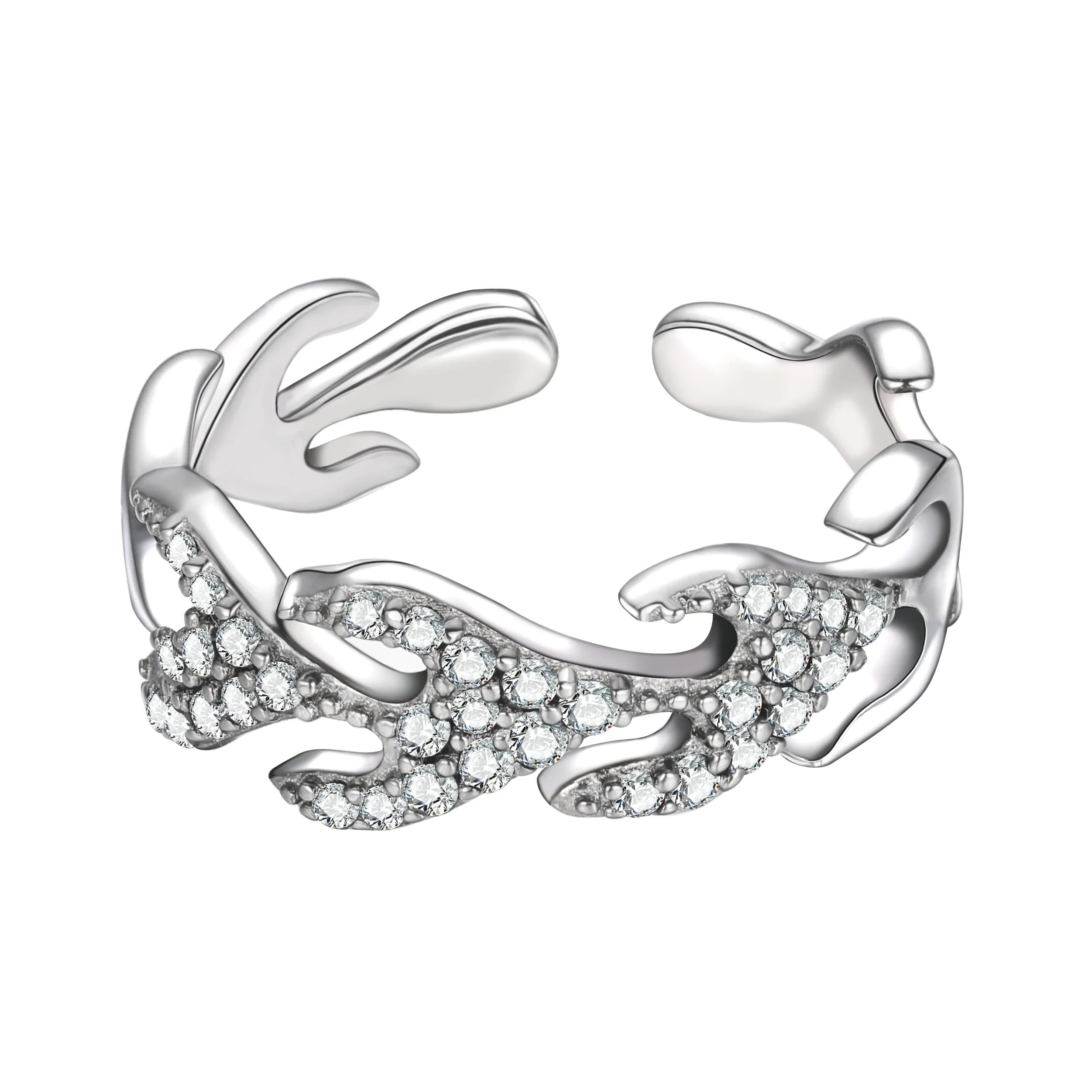 ADJUSTABLE MOISSANITE DIAMOND ICED OUT FLAME RING IN STERLING SILVER - Image 3