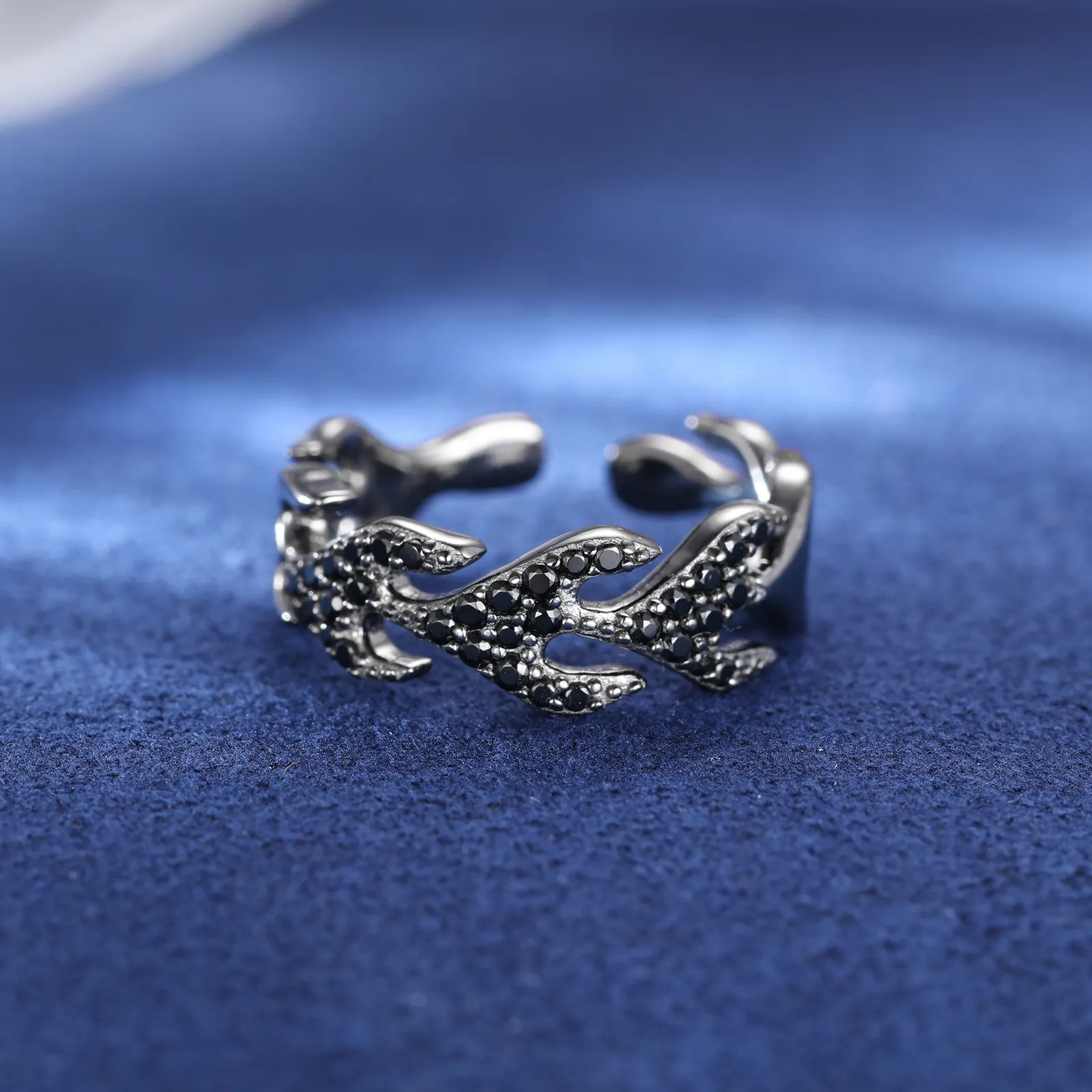 ADJUSTABLE MOISSANITE DIAMOND ICED OUT FLAME RING IN STERLING SILVER - Image 4