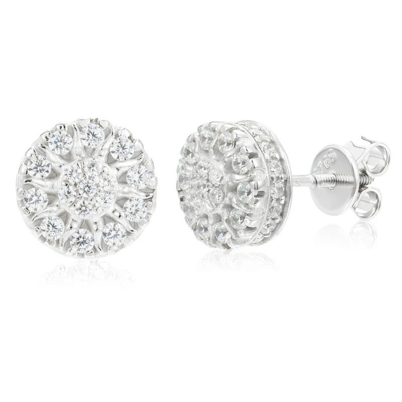 MOISSANITE DIAMOND ICED OUT FLOWER STUD EARRINGS IN STERLING SILVER - Image 6