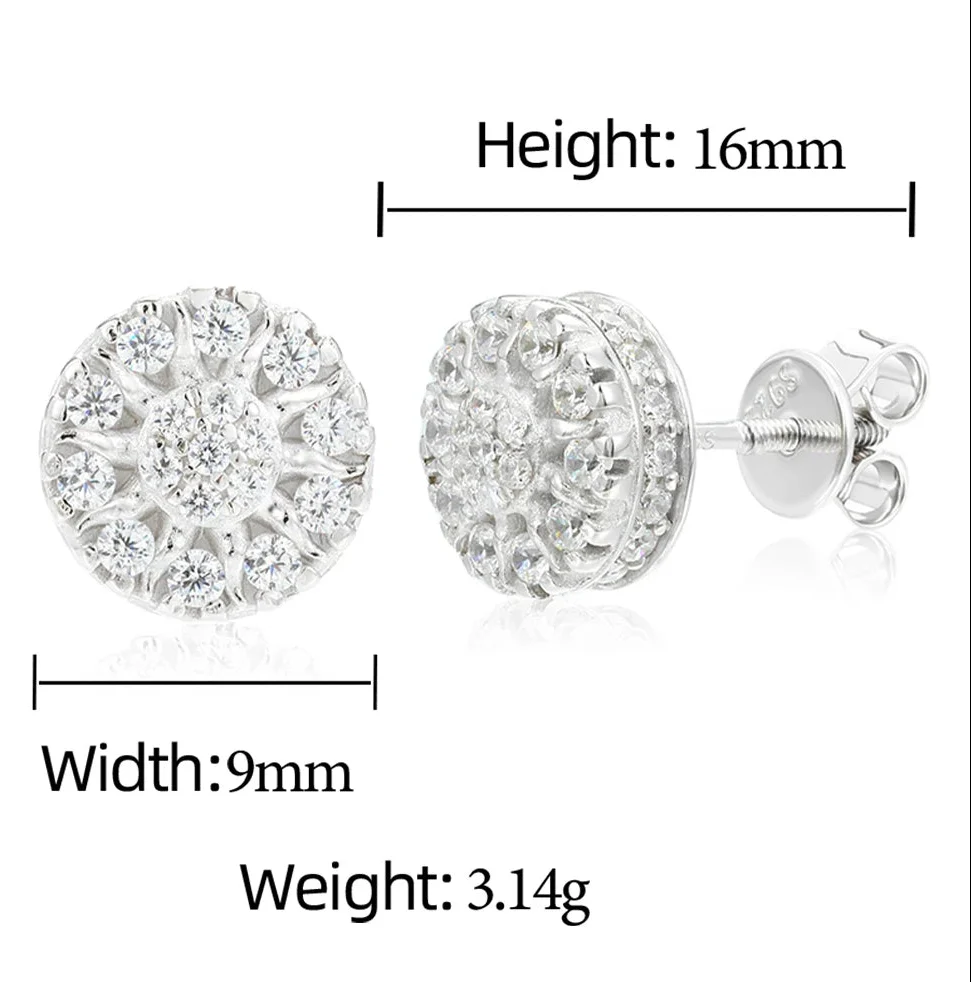 MOISSANITE DIAMOND ICED OUT FLOWER STUD EARRINGS IN STERLING SILVER - Image 8