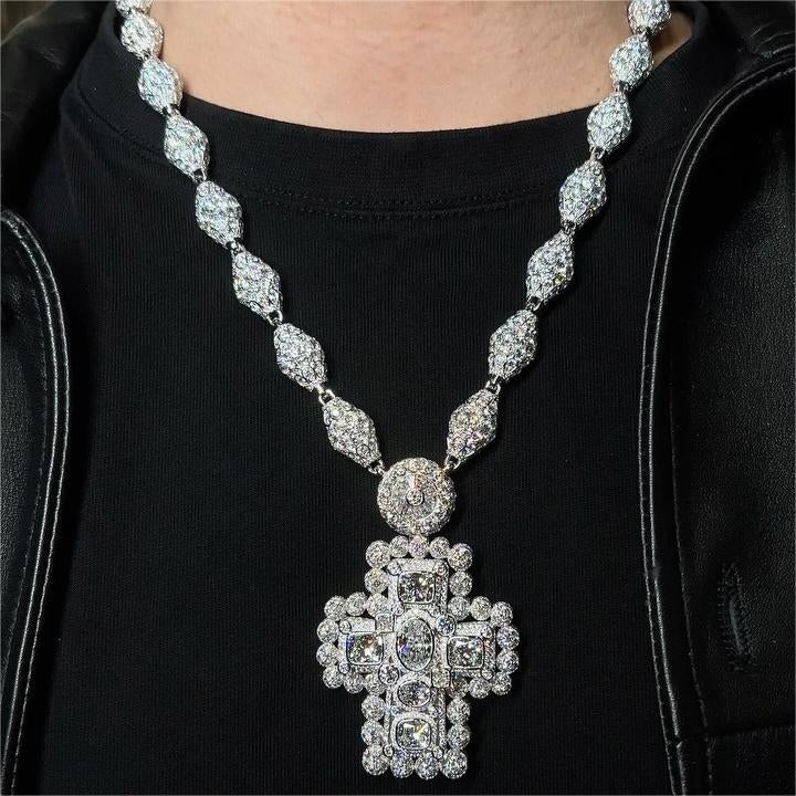 MOISSANITE DIAMOND ICED OUT FOAM CROSS PENDANT - Image 2