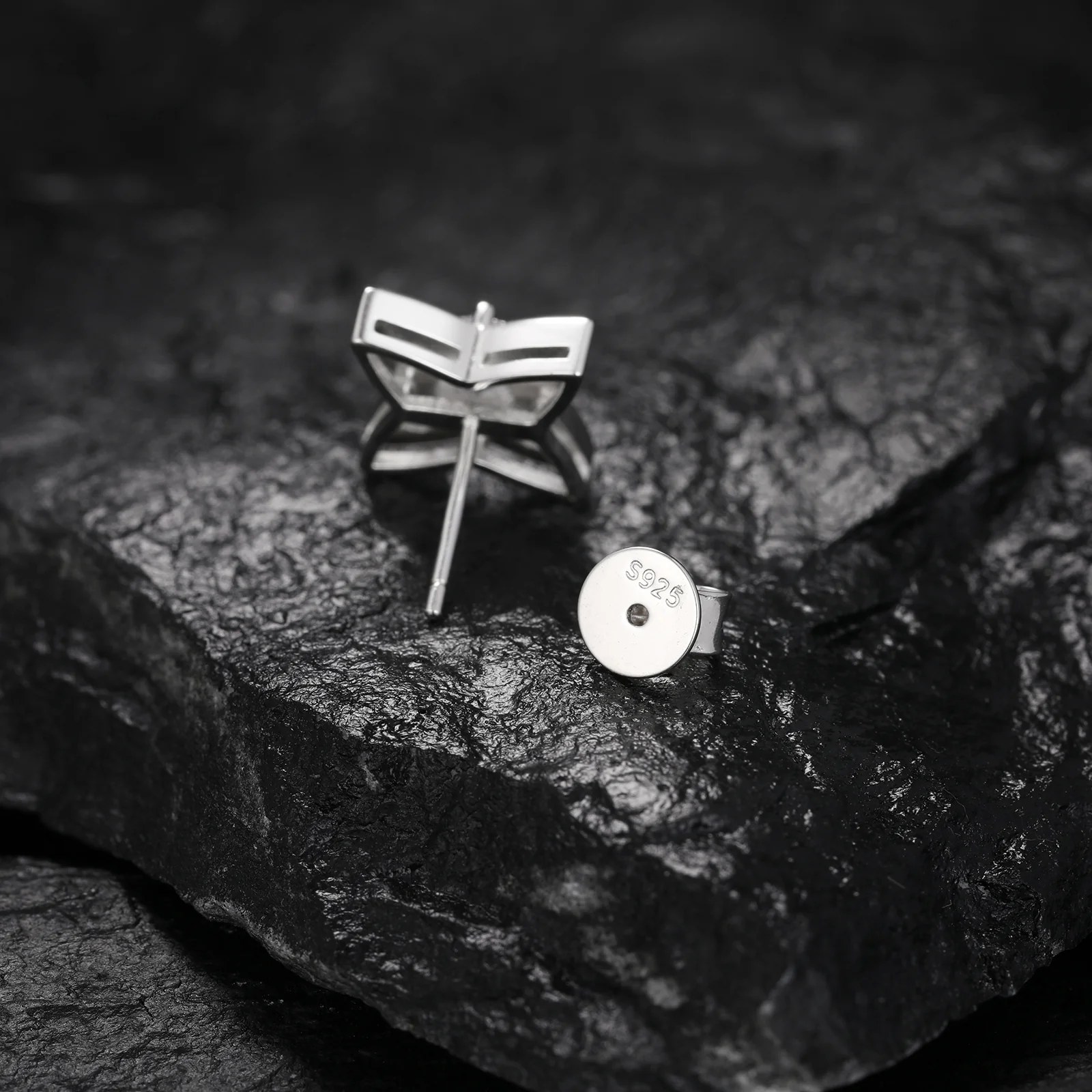 MOISSANITE DIAMOND ICED OUT FOUR POINTED STAR STUD EARRINGS IN STERLING SILVER - Image 2