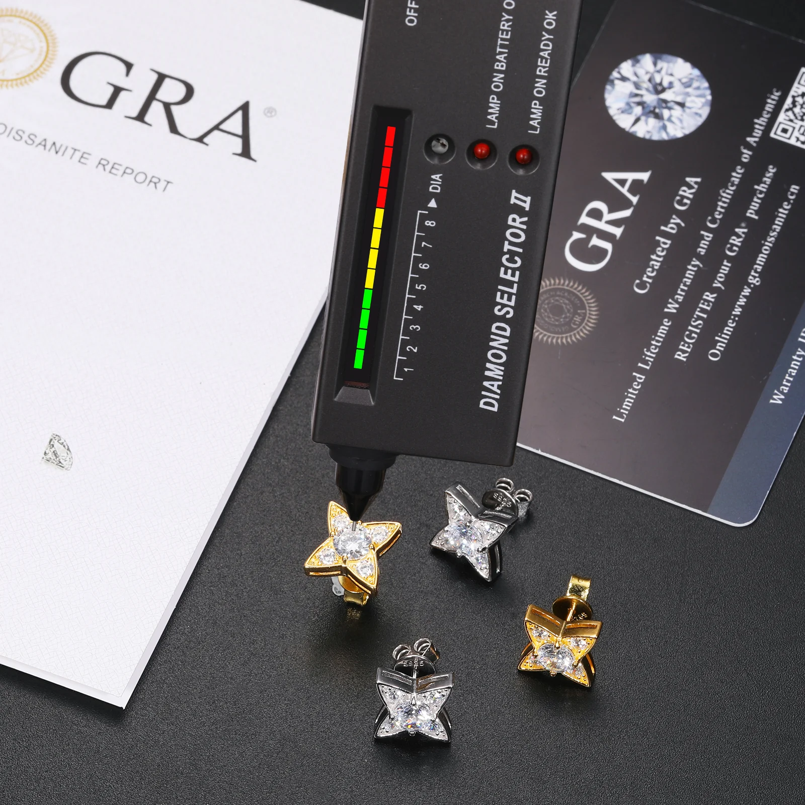 MOISSANITE DIAMOND ICED OUT FOUR POINTED STAR STUD EARRINGS IN STERLING SILVER - Image 4