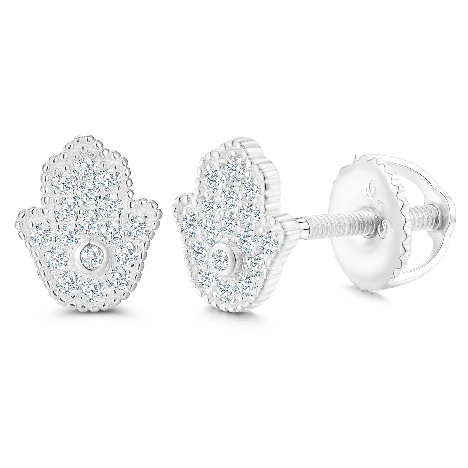 MOISSANITE DIAMOND HAMSA HAND STUD EARRINGS IN STERLING SILVER - Image 2