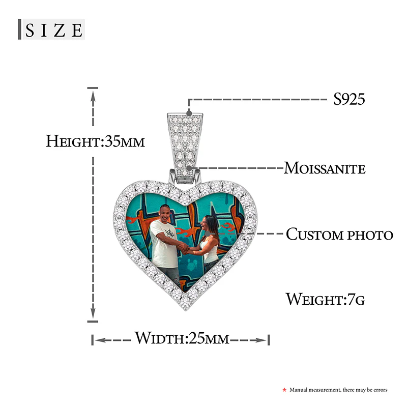 MOISSANITE DIAMOND HEART CUSTOM PHOTO PENDANT IN STERLING SILVER - Image 10