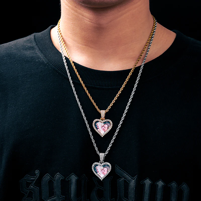 MOISSANITE DIAMOND HEART CUSTOM PHOTO PENDANT IN STERLING SILVER - Image 3