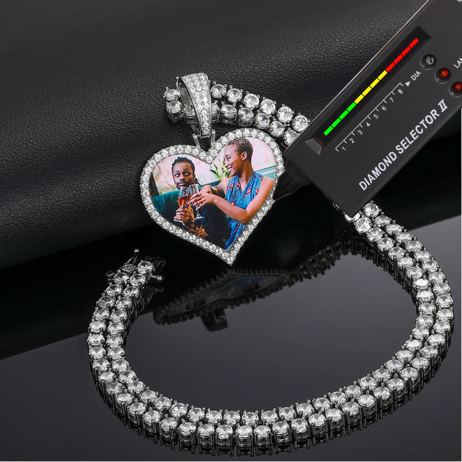 MOISSANITE DIAMOND HEART CUSTOM PHOTO PENDANT IN STERLING SILVER - Image 4