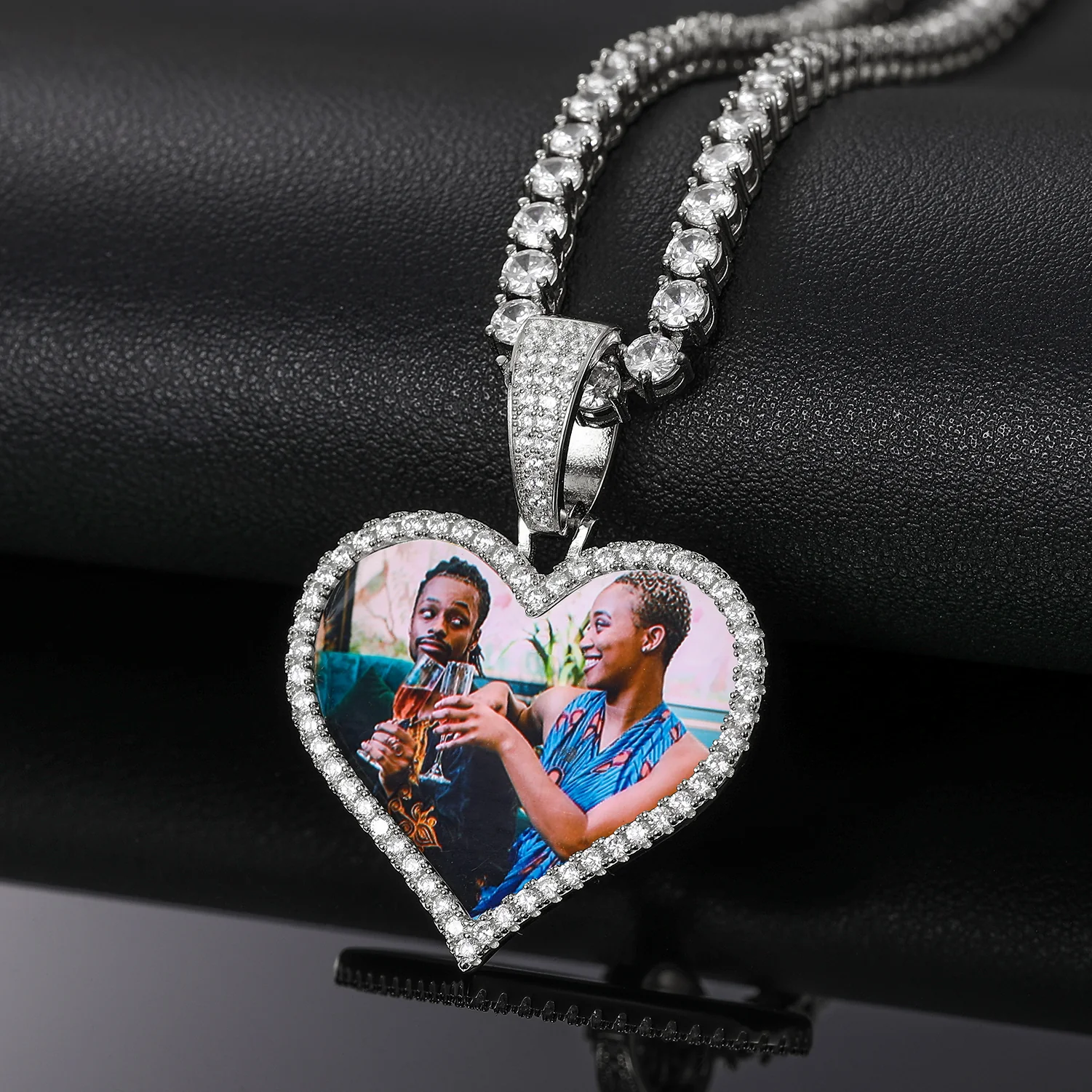 MOISSANITE DIAMOND HEART CUSTOM PHOTO PENDANT IN STERLING SILVER - Image 5