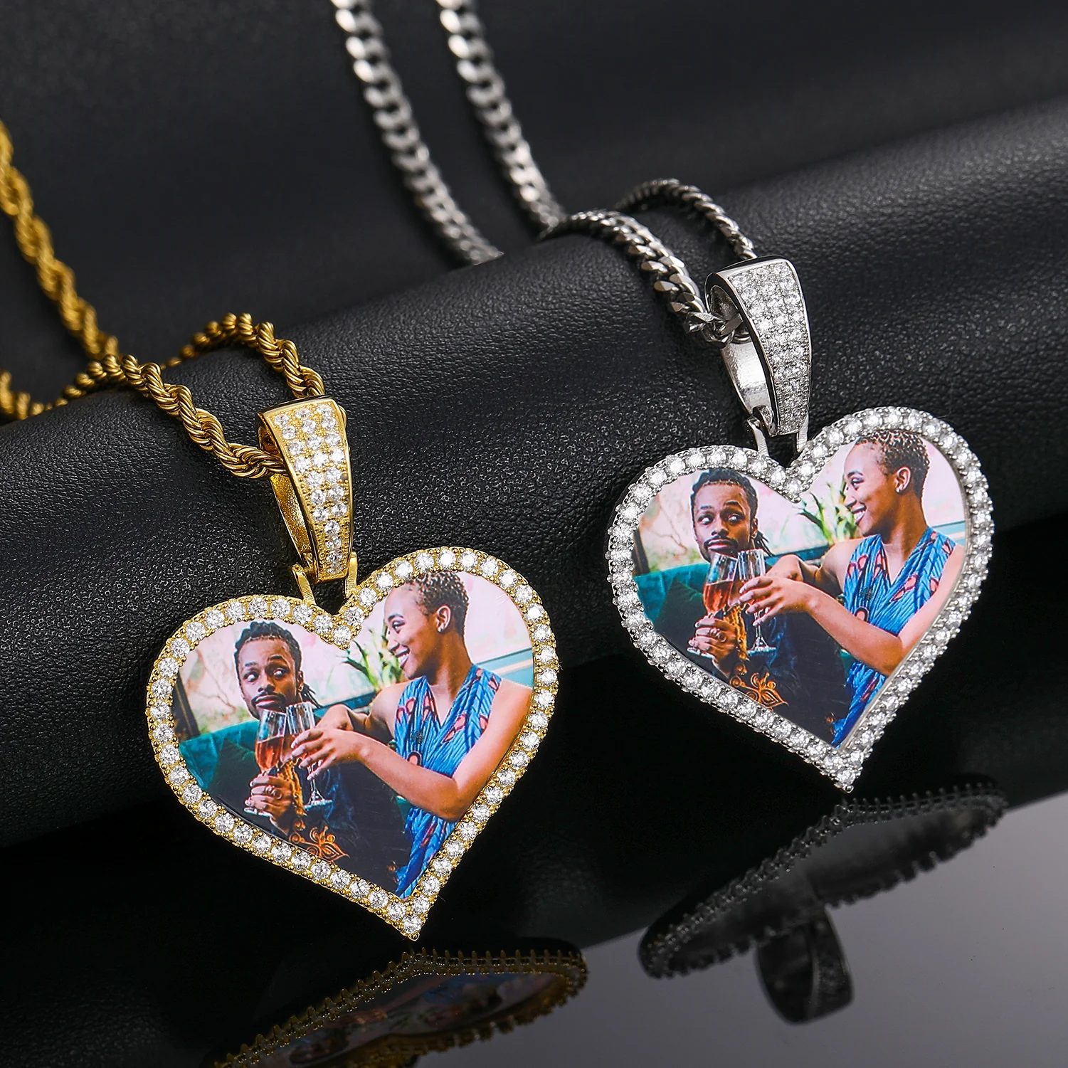 MOISSANITE DIAMOND HEART CUSTOM PHOTO PENDANT IN STERLING SILVER - Image 6