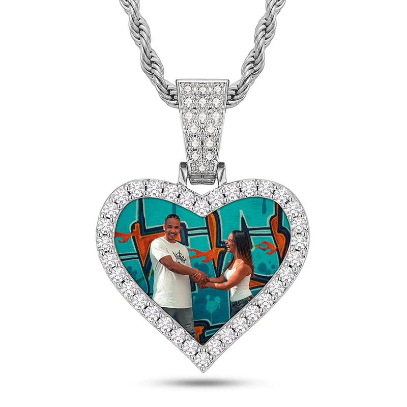 MOISSANITE DIAMOND HEART CUSTOM PHOTO PENDANT IN STERLING SILVER - Image 7