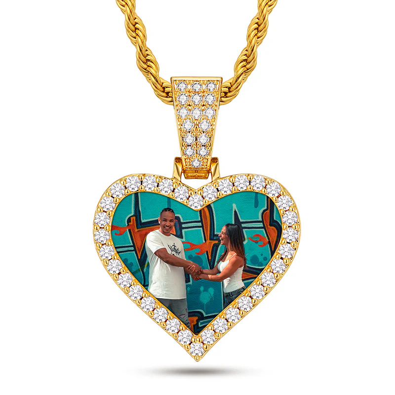 MOISSANITE DIAMOND HEART CUSTOM PHOTO PENDANT IN STERLING SILVER - Image 8