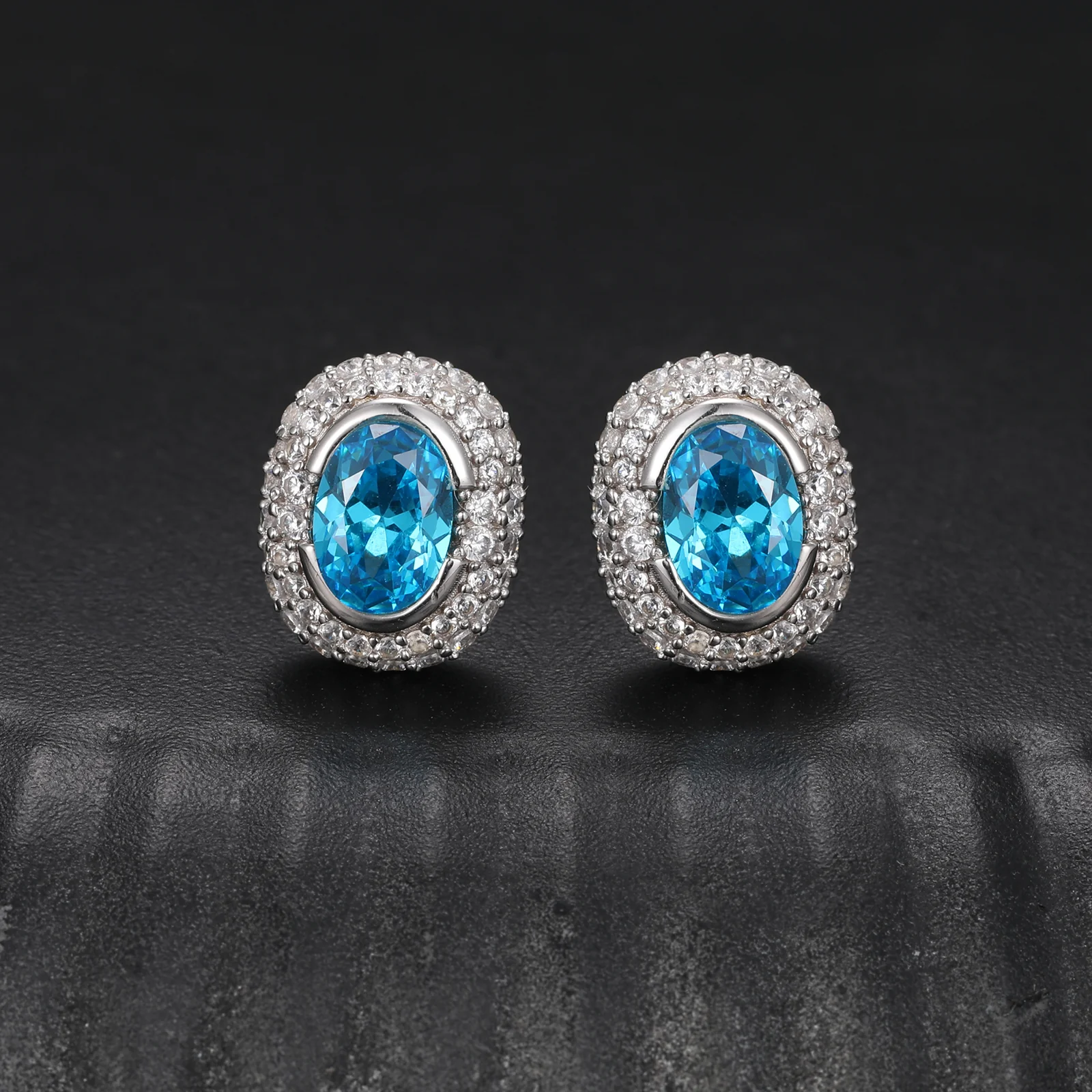 MOISSANITE DIAMOND ICED OUT OVAL STUD EARRINGS IN STERLING SILVER - Image 3