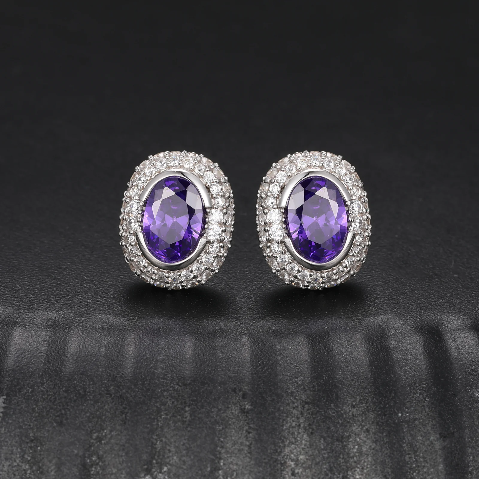 MOISSANITE DIAMOND ICED OUT OVAL STUD EARRINGS IN STERLING SILVER - Image 6