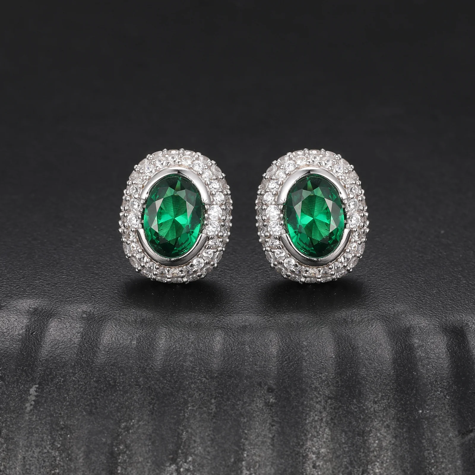 MOISSANITE DIAMOND ICED OUT OVAL STUD EARRINGS IN STERLING SILVER - Image 7