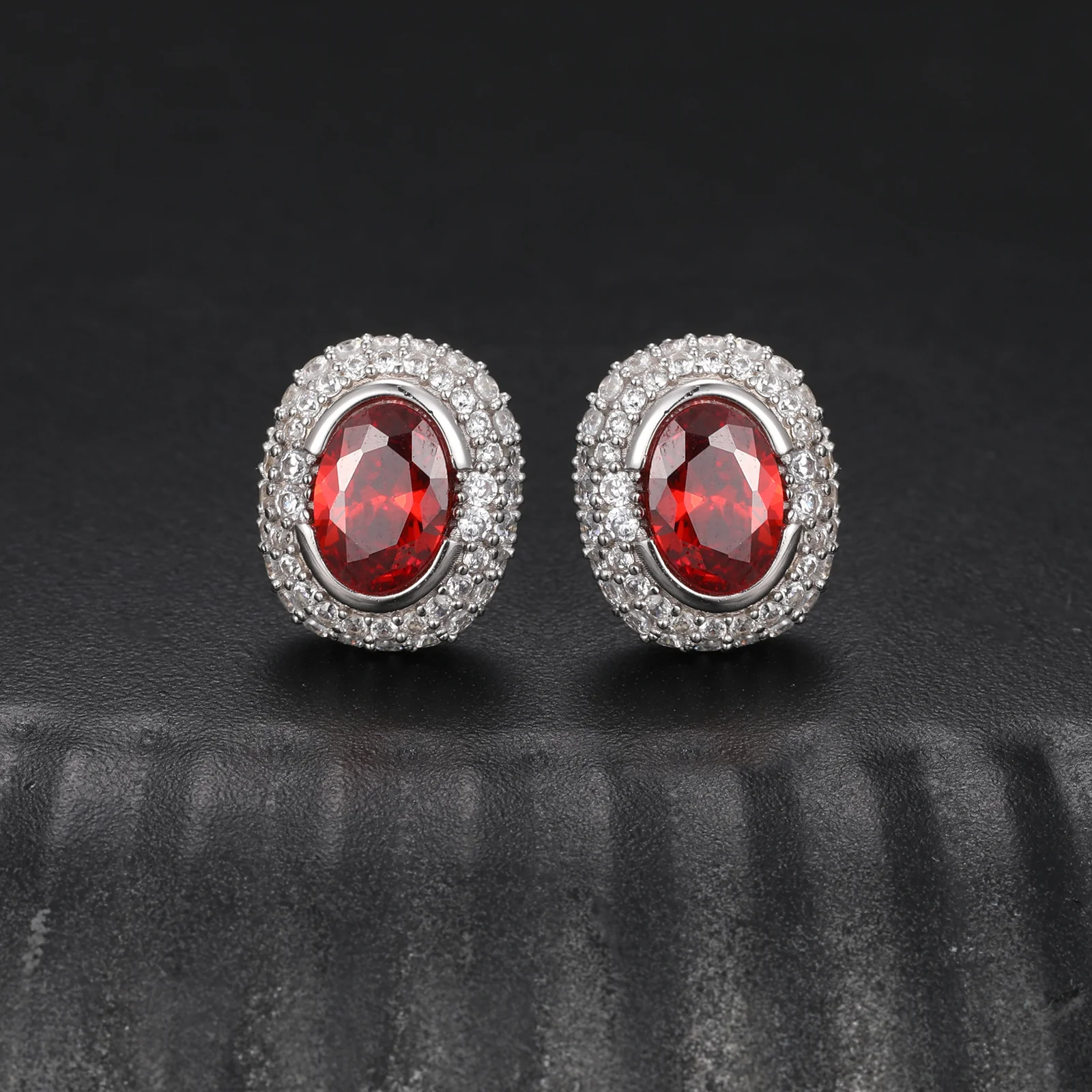 MOISSANITE DIAMOND ICED OUT OVAL STUD EARRINGS IN STERLING SILVER - Image 8