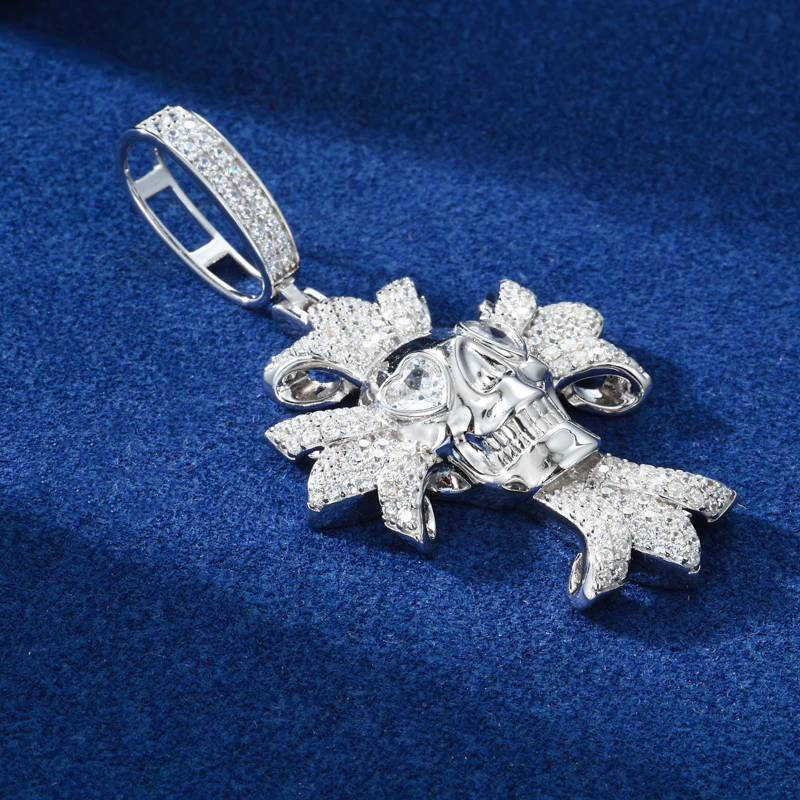 MOISSANITE DIAMOND ICED OUT SKULL CROSS PENDANT - Image 2