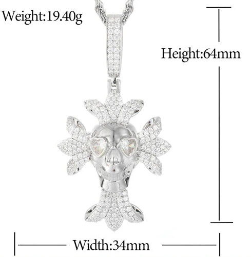MOISSANITE DIAMOND ICED OUT SKULL CROSS PENDANT - Image 6