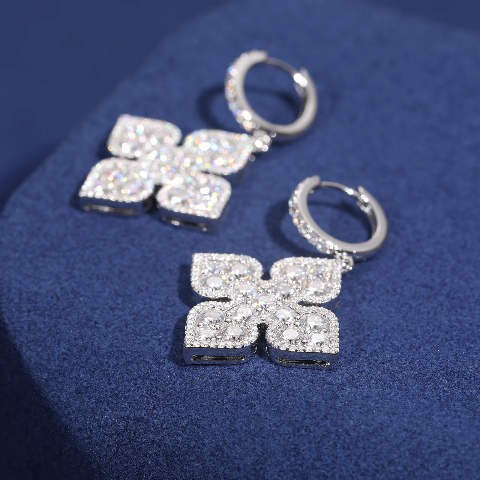 MOISSANITE DIAMOND SPADES FLOWER DROP EARRINGS IN STERLING SILVER - Image 2
