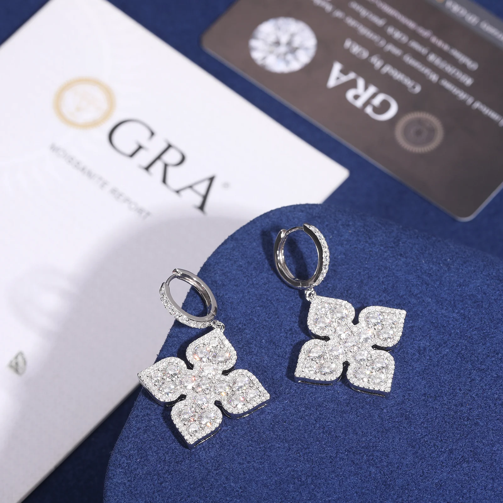 MOISSANITE DIAMOND SPADES FLOWER DROP EARRINGS IN STERLING SILVER - Image 3