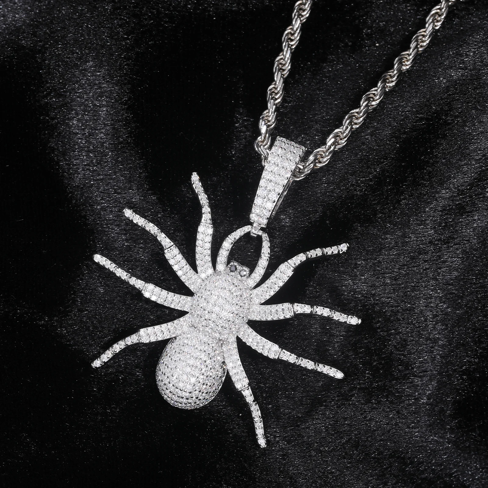 MOISSANITE DIAMOND ICED OUT SPIDER PENDANT IN STERLING SILVER - Image 2