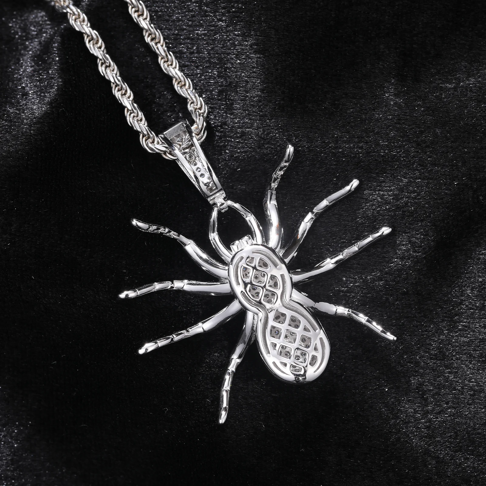 MOISSANITE DIAMOND ICED OUT SPIDER PENDANT IN STERLING SILVER - Image 4