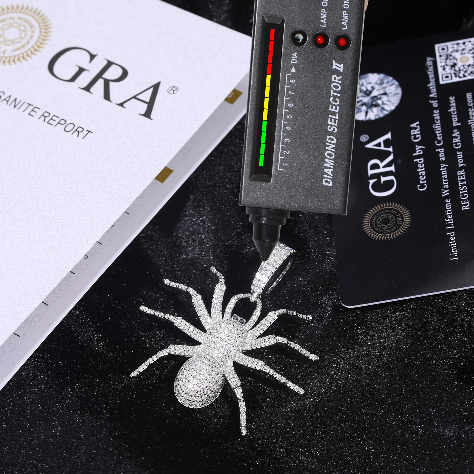 MOISSANITE DIAMOND ICED OUT SPIDER PENDANT IN STERLING SILVER - Image 5