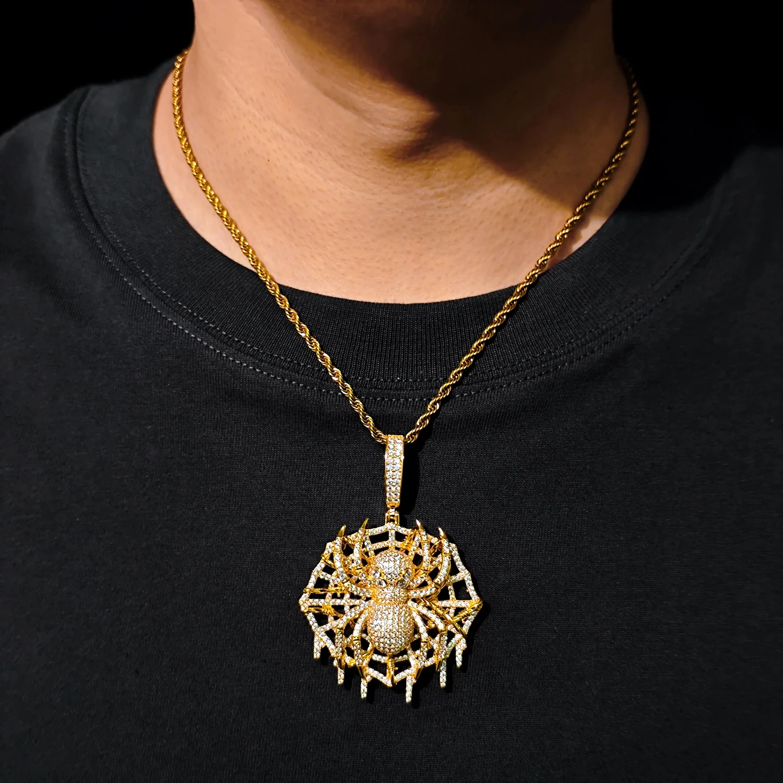 MOISSANITE DIAMOND ICED OUT SPIDER WEB PENDANT IN STERLING SILVER - Image 4