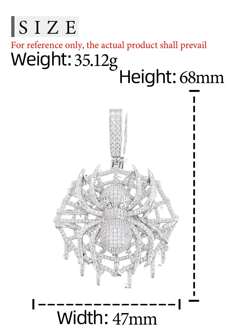 MOISSANITE DIAMOND ICED OUT SPIDER WEB PENDANT IN STERLING SILVER - Image 6