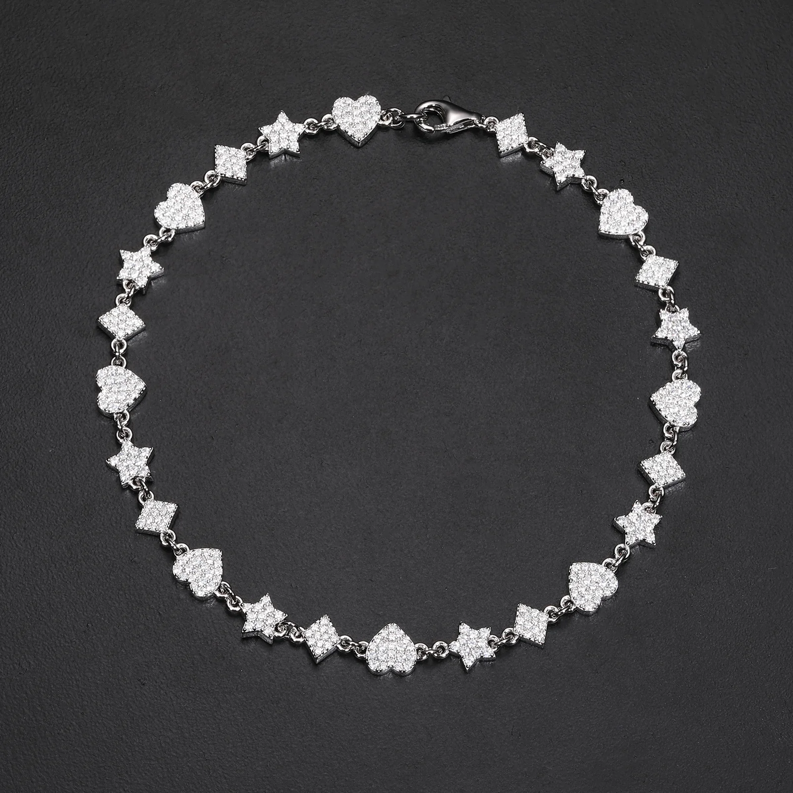 MOISSANITE DIAMOND STAR HEART RHOMBUS MOTIF TENNIS BRACELET IN STERLING SILVER - Image 5