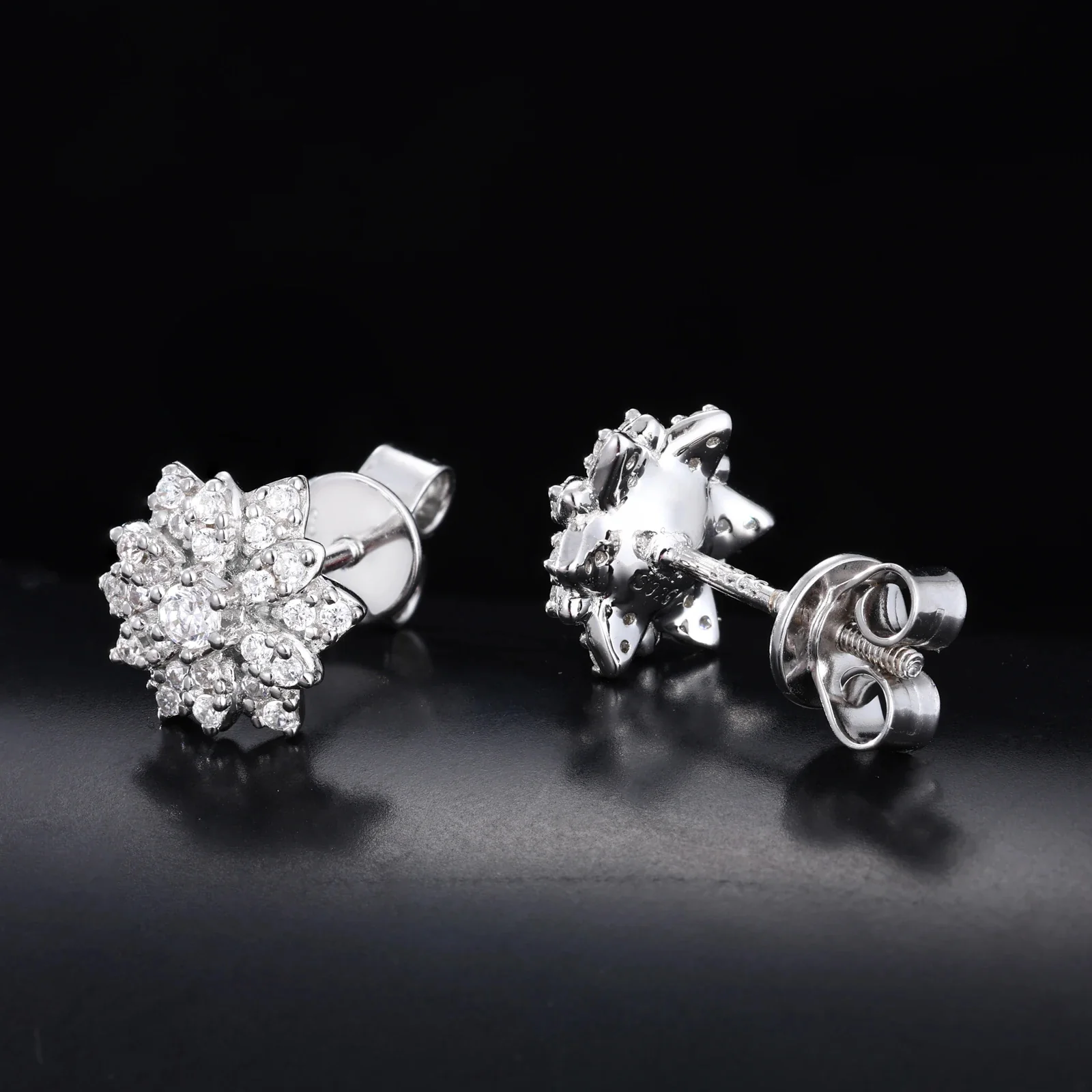 MOISSANITE DIAMOND ICED OUT SUNFLOWER EARRINGS IN STERLING SILVER - Image 2