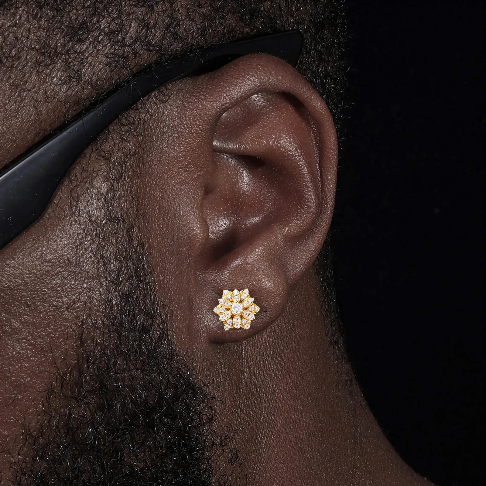 MOISSANITE DIAMOND ICED OUT SUNFLOWER EARRINGS IN STERLING SILVER - Image 3
