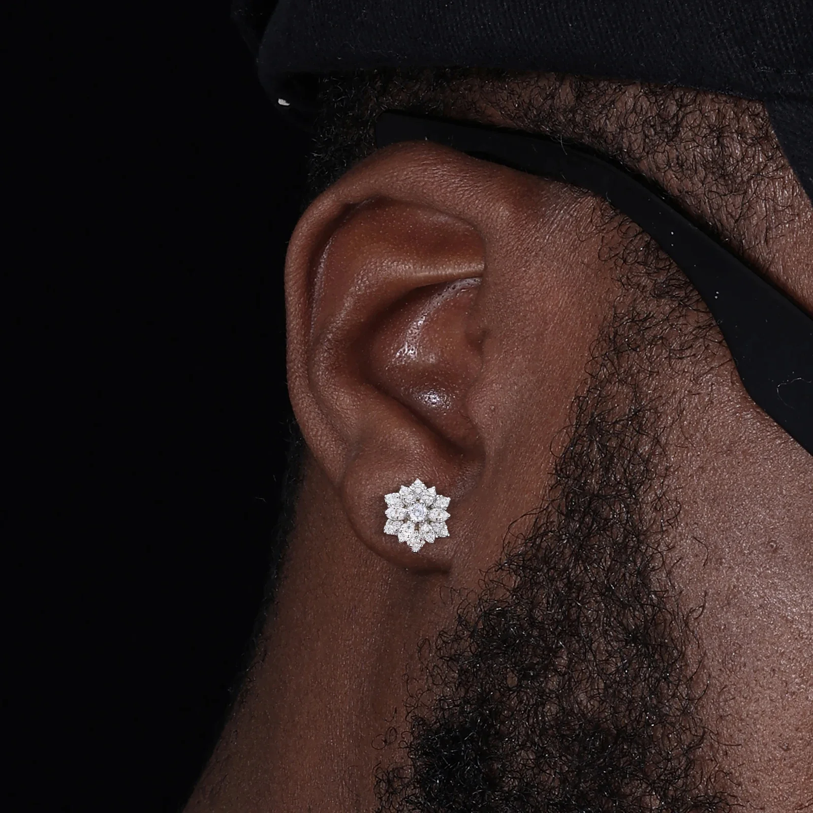 MOISSANITE DIAMOND ICED OUT SUNFLOWER EARRINGS IN STERLING SILVER - Image 4