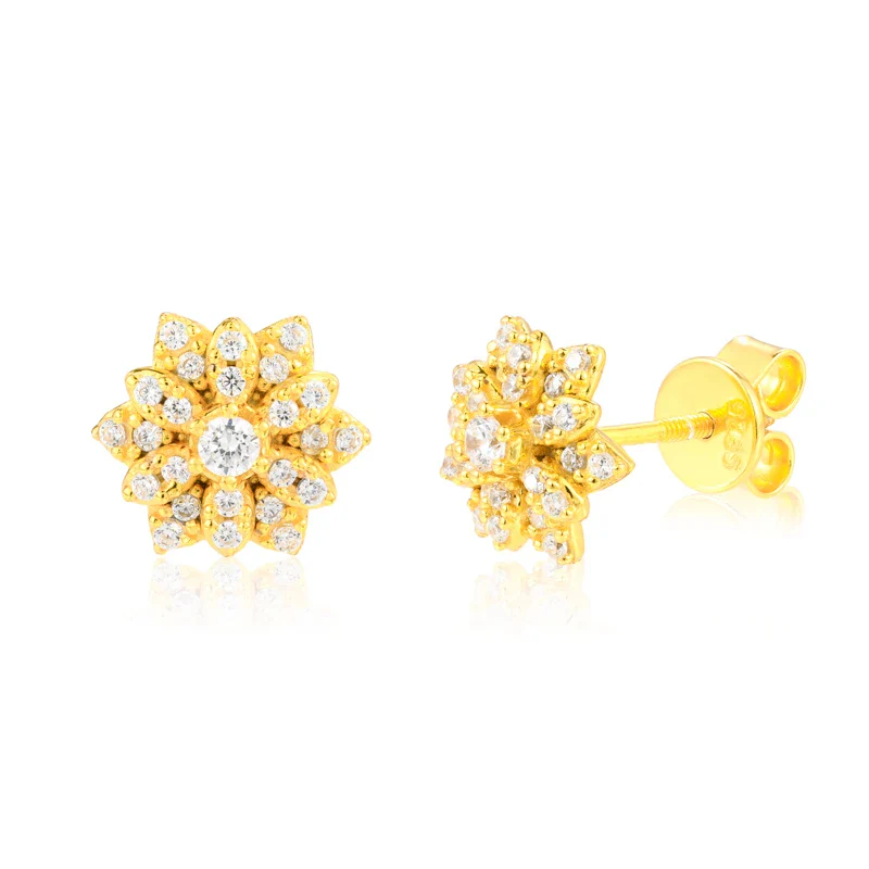 MOISSANITE DIAMOND ICED OUT SUNFLOWER EARRINGS IN STERLING SILVER - Image 5