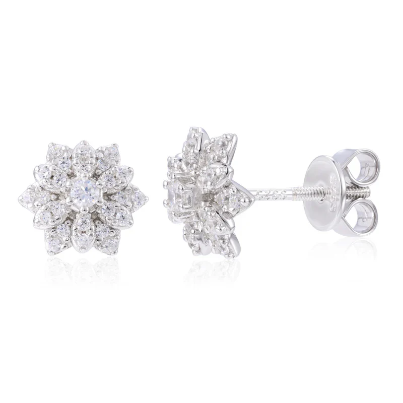 MOISSANITE DIAMOND ICED OUT SUNFLOWER EARRINGS IN STERLING SILVER - Image 6