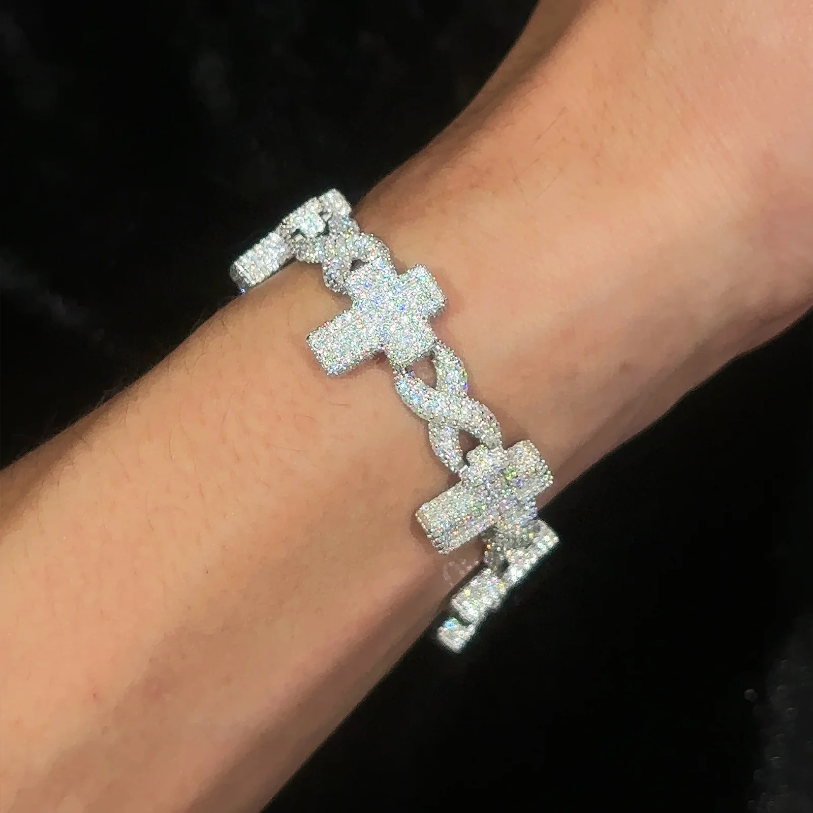 MOISSANITE DIAMOND INFINITY CROSS CUBAN LINK BRACELET IN STERLING SILVER - Image 2