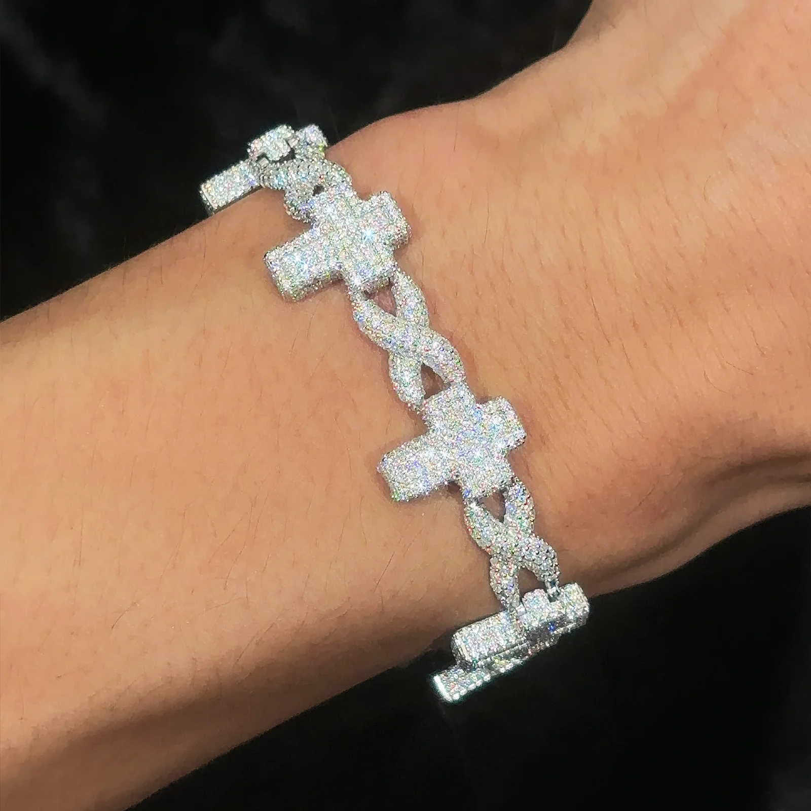 MOISSANITE DIAMOND INFINITY CROSS CUBAN LINK BRACELET IN STERLING SILVER - Image 3