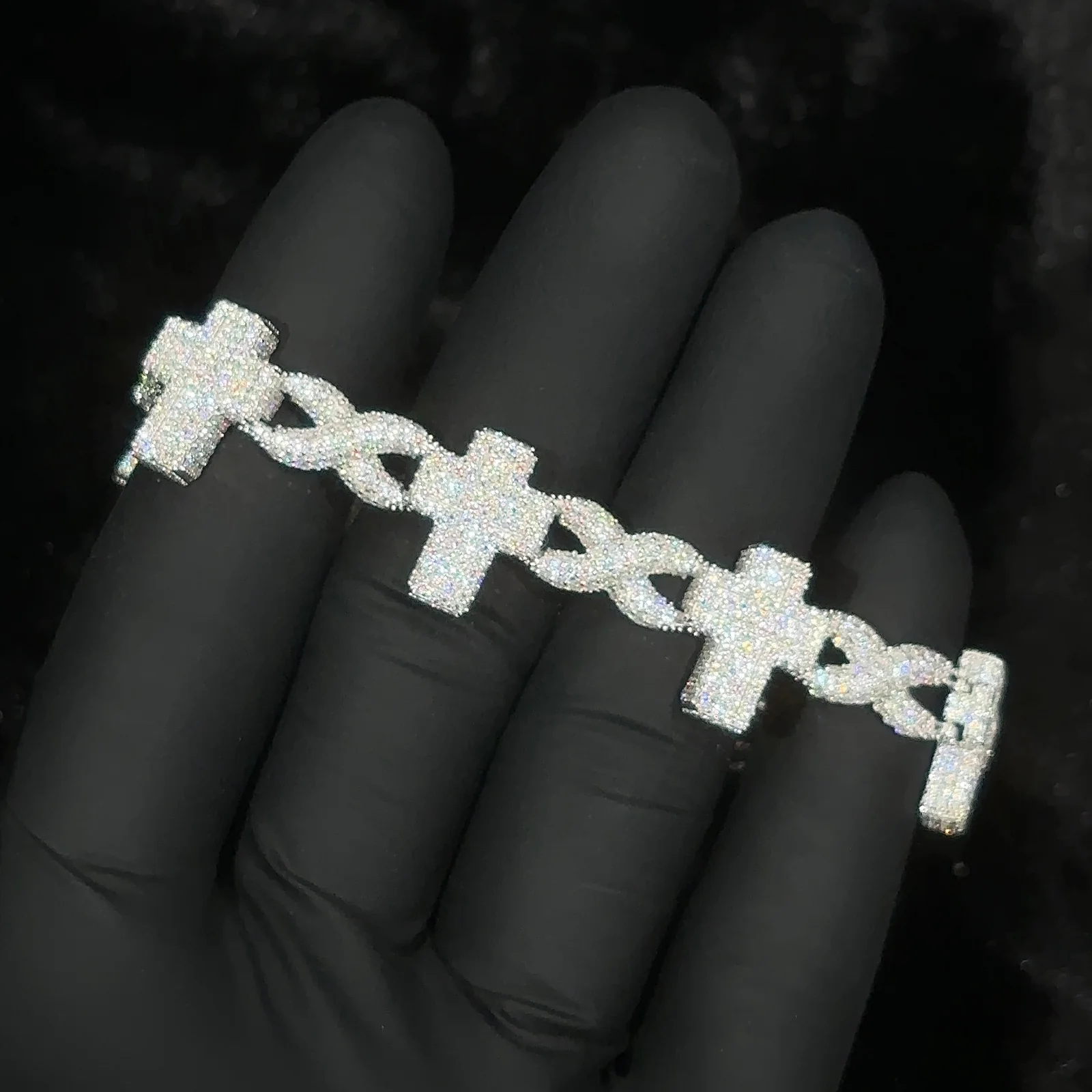 MOISSANITE DIAMOND INFINITY CROSS CUBAN LINK BRACELET IN STERLING SILVER - Image 4