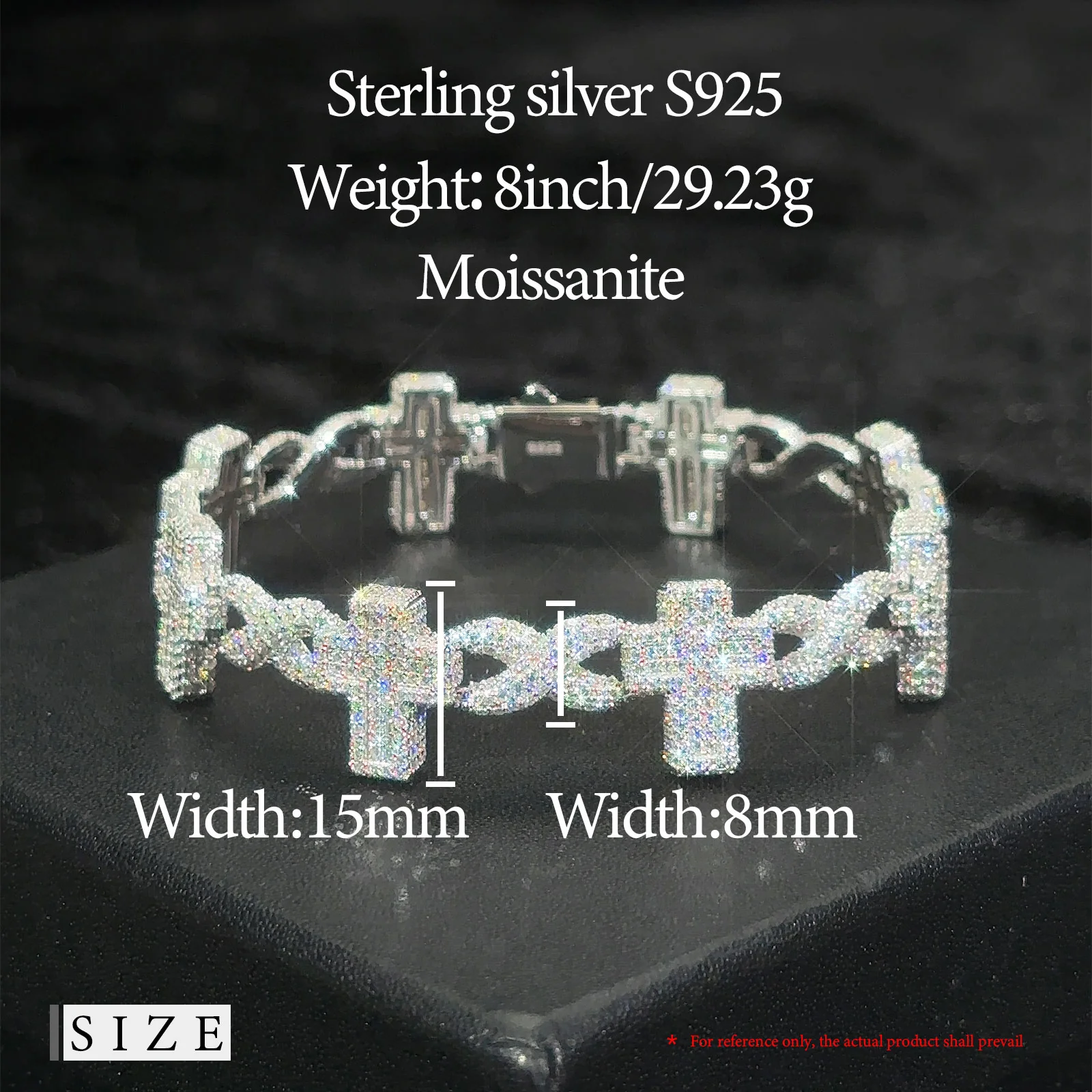 MOISSANITE DIAMOND INFINITY CROSS CUBAN LINK BRACELET IN STERLING SILVER - Image 6