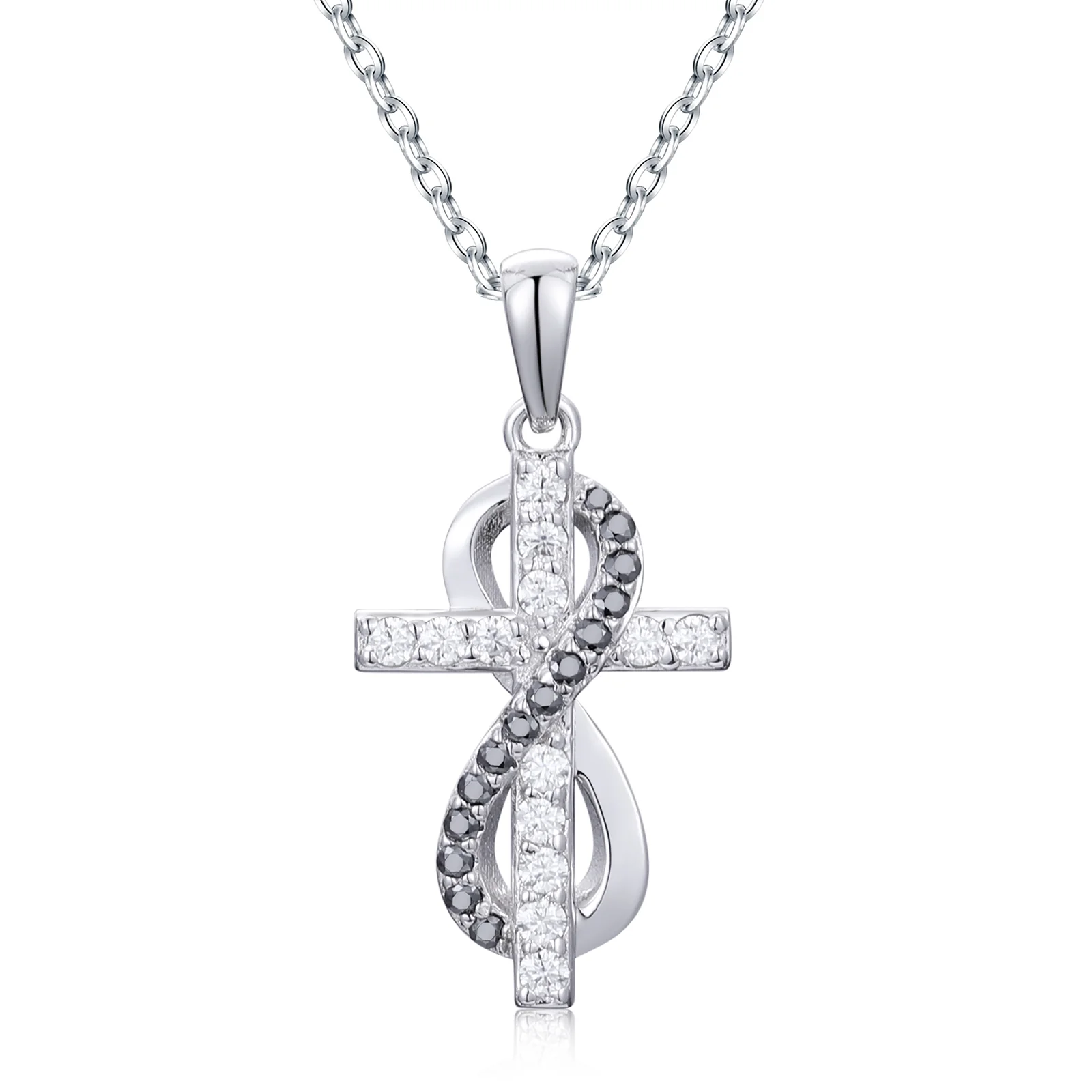 MOISSANITE DIAMOND INFINITY CROSS PENDANT NECKLACE IN STERLING SILVER - Image 3