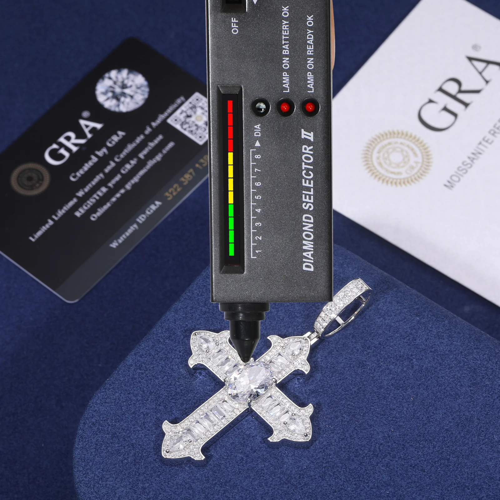 MOISSANITE DIAMOND IRIS CROSS PENDANT IN STERLING SILVER - Image 4