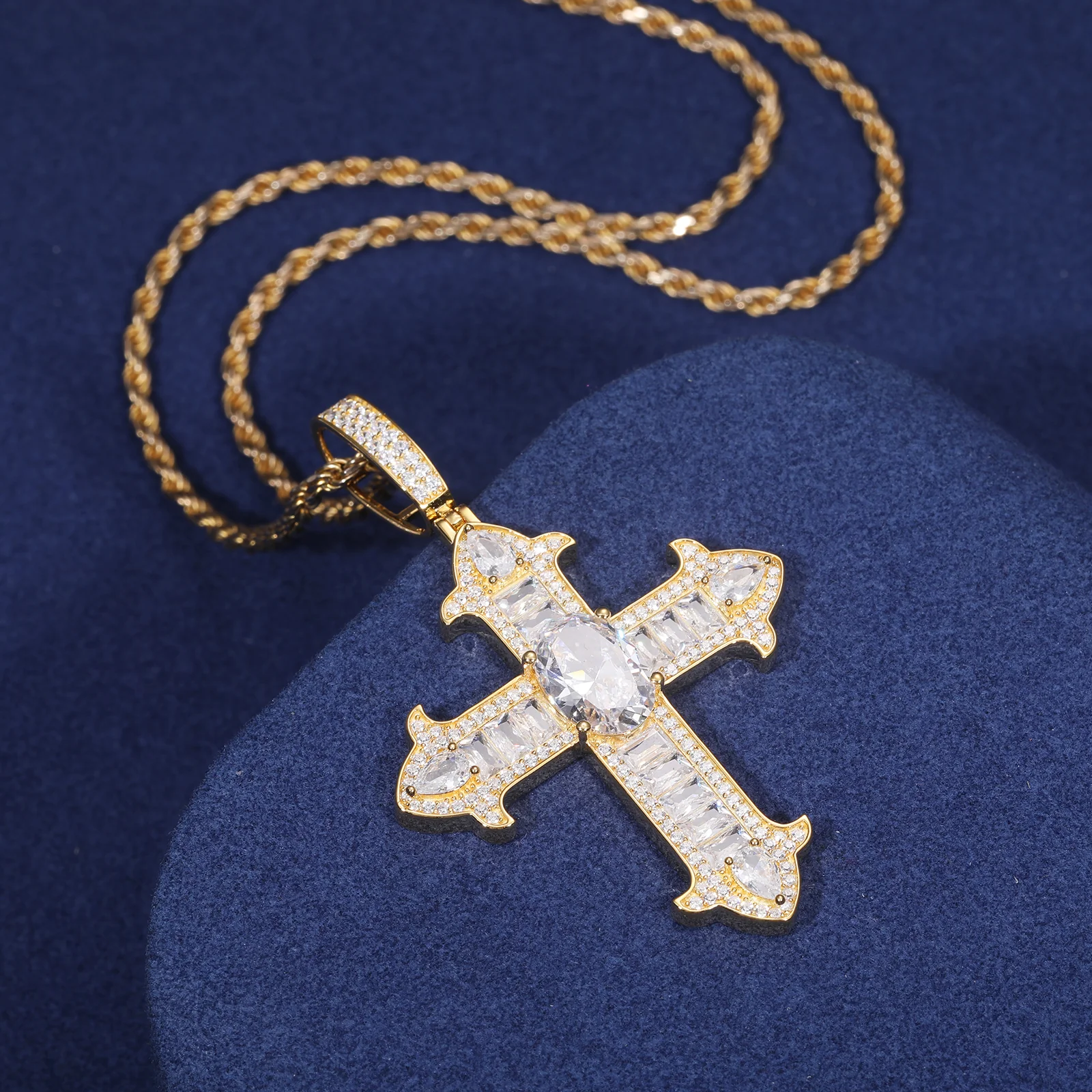 MOISSANITE DIAMOND IRIS CROSS PENDANT IN STERLING SILVER - Image 5