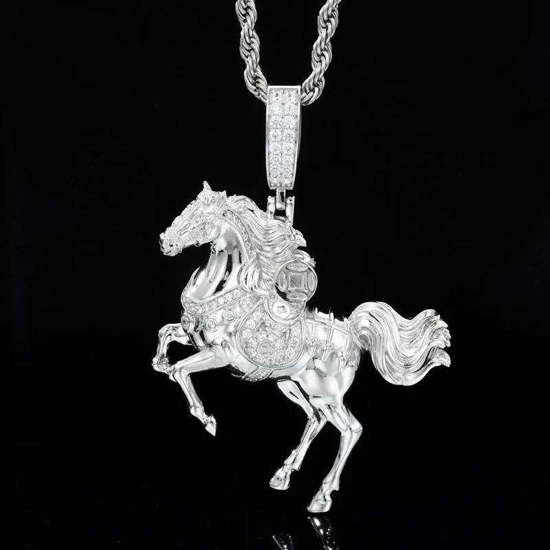 MOISSANITE DIAMOND JACKED WAR HORSE PENDANT IN STERLING SILVER