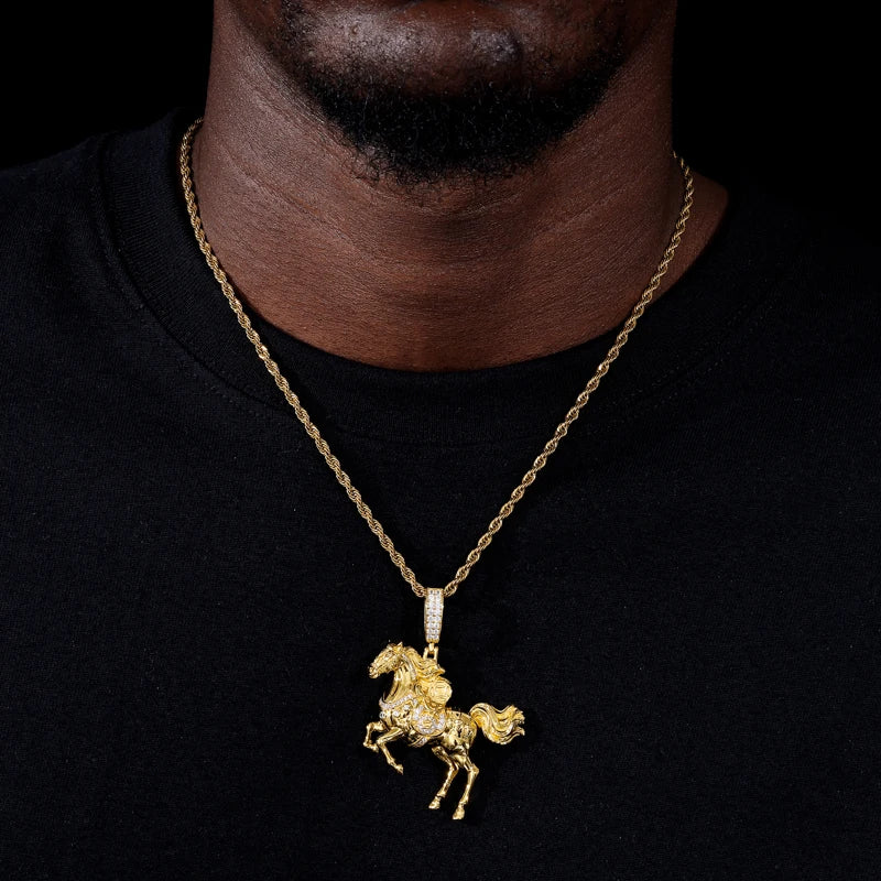 MOISSANITE DIAMOND JACKED WAR HORSE PENDANT IN STERLING SILVER - Image 2